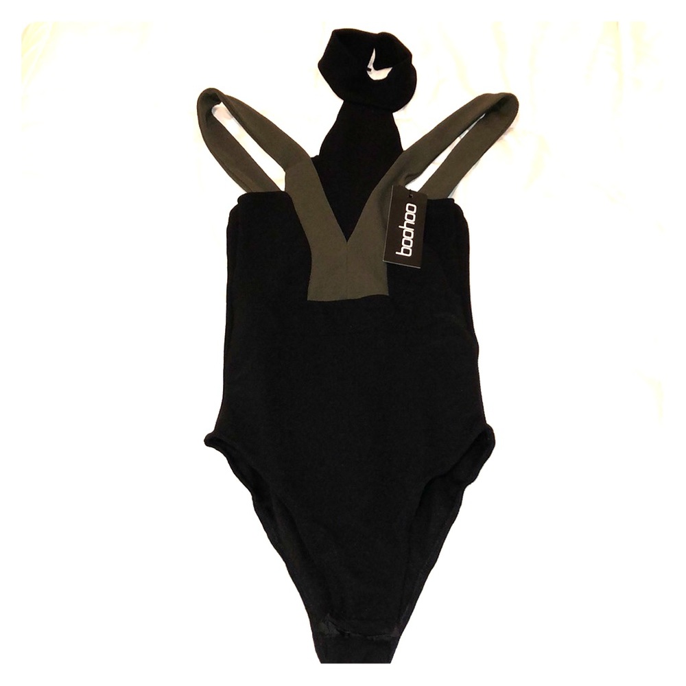 Black and olive green bodysuit